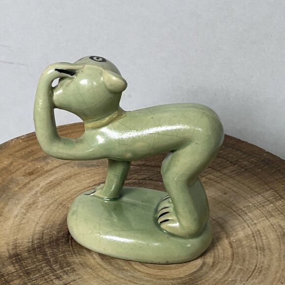 Art Deco Era VTG Made In Japan Green Celadon Bisque Ceramic Monkey Figurine - Picture 6 of 8